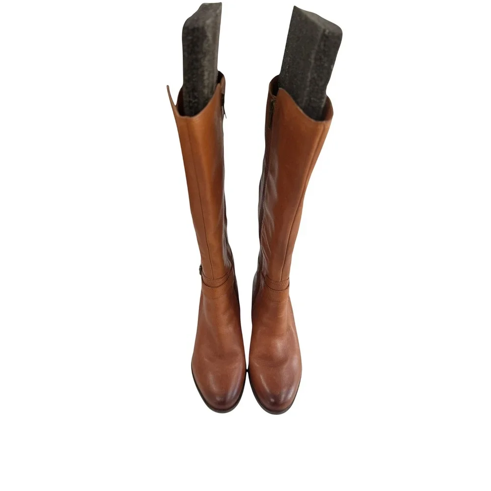 Naturalizer Demetria Boots Women 5.5M Tan Leather Wide Calf Tall Zip